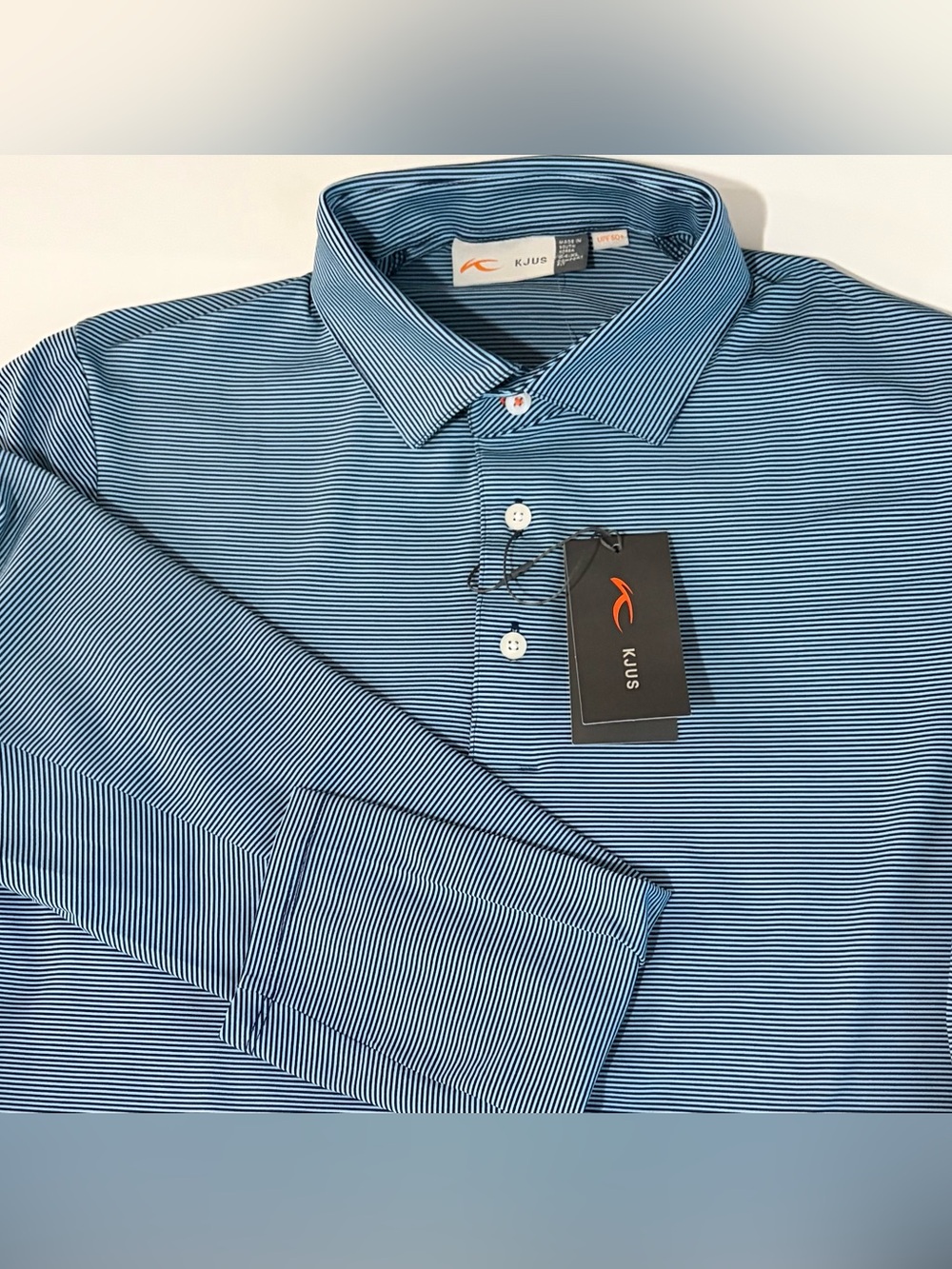 NWT Men’s KJUS Soren Performance Long Sleeve Golf Polo Size XXL Blue Striped